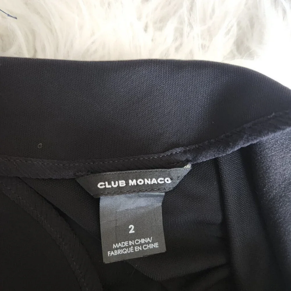 Club Monaco Women's 2 Midi Dress Black Sheep Leather Trim Fit‎ & Flare Side Zip